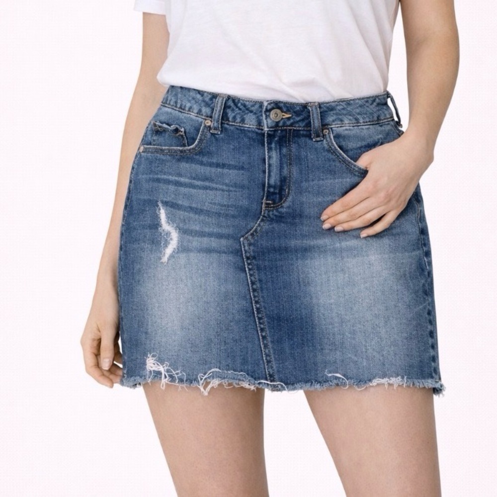 Altar'd State denim distressed jean mini skirt SZ XS